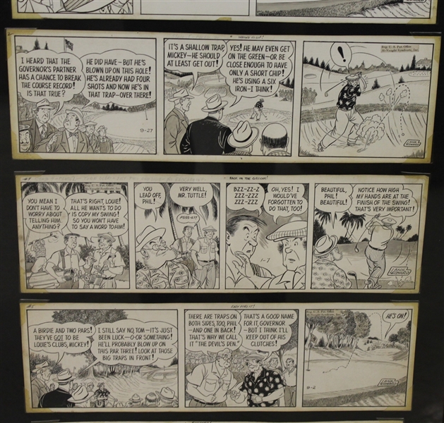 Original Lank Leonard Vintage Golf Comic Strip - 11 Strips - Framed