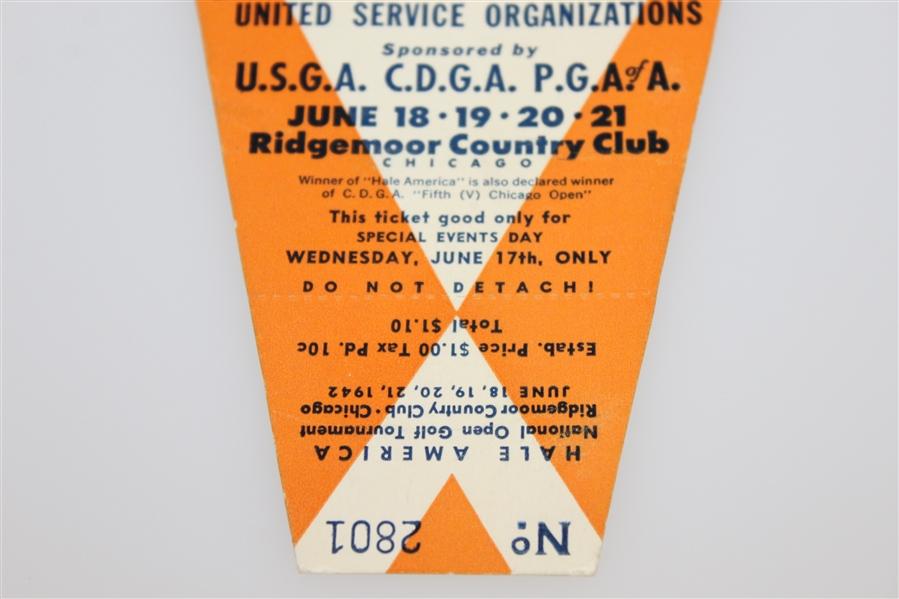 1942 Hale America National Open Golf Tournament Wednesday Ticket #2801 - Seldom Seen
