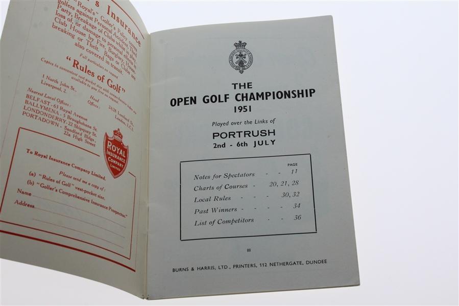 Max Faulkner Signed 1951 Open Championship at Portrush Program - Mon & Tues JSA ALOA