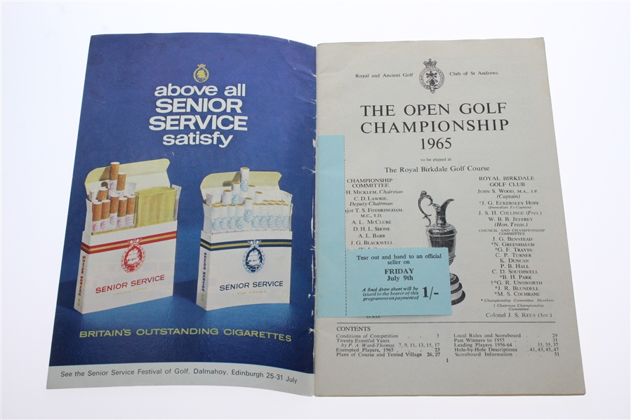 1965 Open Championship at Royal Birkdale Program - Peter Thomson Winner