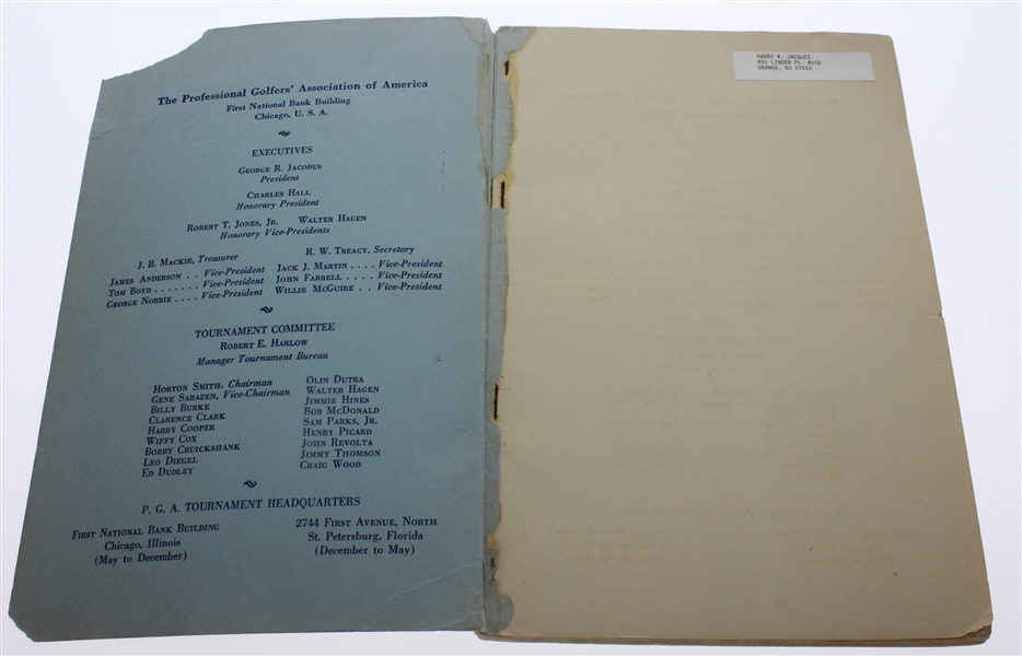 1935 Tournament and Player Record Book Published by the PGA