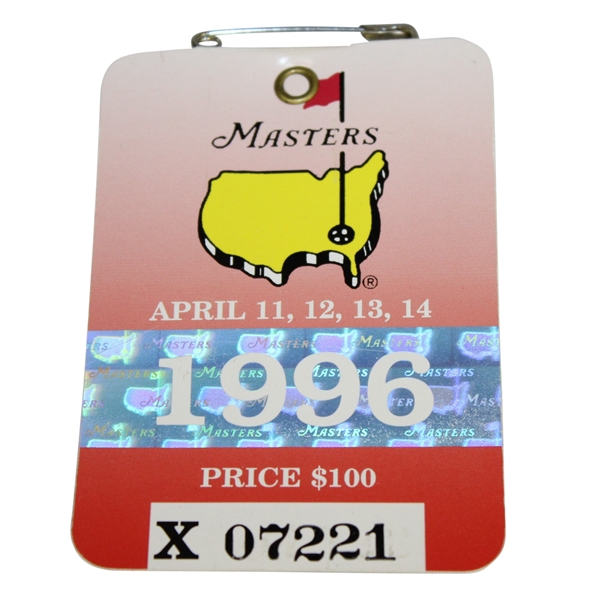 1996 Masters Tournament Badge #X07221 - Nick Faldo Winner