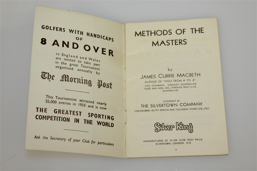1934 'Golf Methods of the Masters' Booklet by James C. MacBeth
