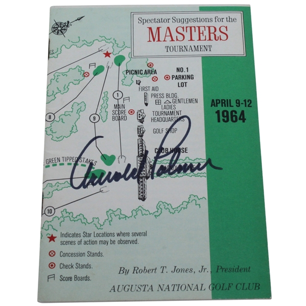 Arnold Palmer Signed 1964 Masters Spectator Guide - Arnie's Final Major Win JSA ALOA