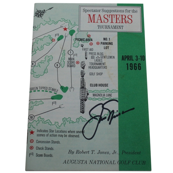 Jack Nicklaus Signed 1966 Masters Spectators Guide - Jack's Third Masters Win JSA ALOA