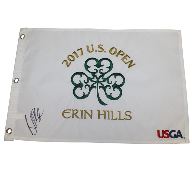 Brooks Koepka Signed 2017 US Open at Erin Hills Embroidered White Flag JSA ALOA