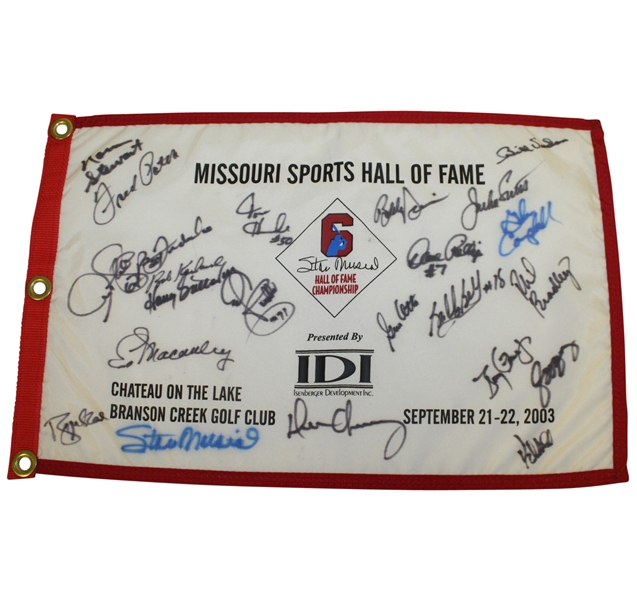 Multi-Signed Missouri Sports Hall of Fame Flag with Stan Musial JSA ALOA