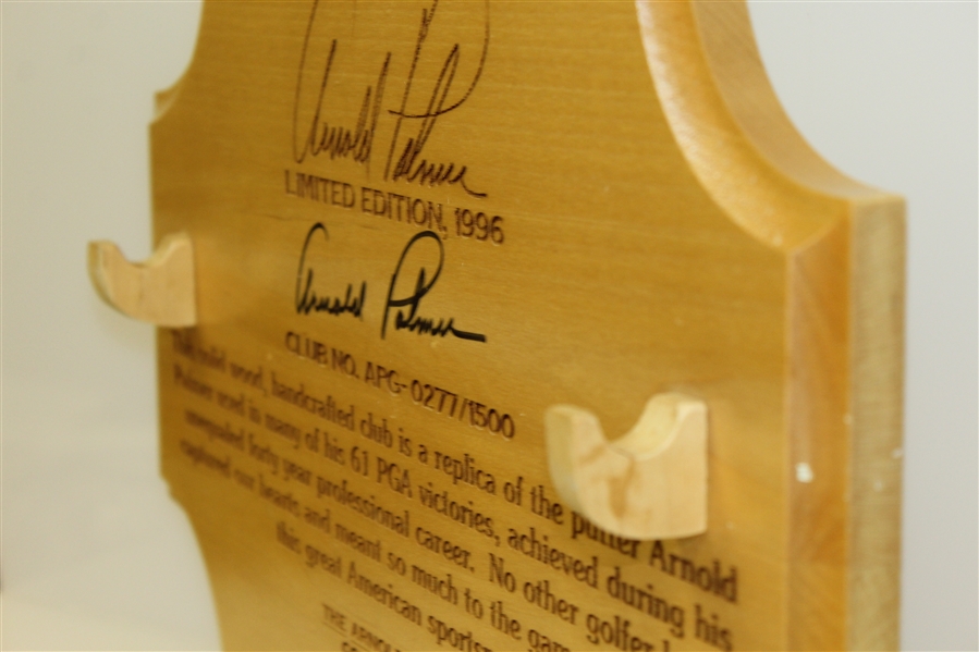 Arnold Palmer Signed Ltd Ed 'The Original' Putter Display with 61 PGA Victories Carved in Wood JSA ALOA