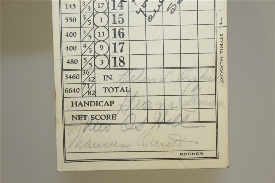 1930's Miami Biltmore CC Scorecard Signed by Helen Hicks, O Hill, Georgia Coleman (Tough Sig) JSA ALOA