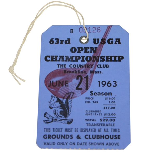 1963 US Open at The Country Club Grounds & Clubhouse Ticket #B00126