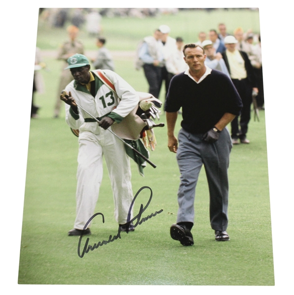 Arnold Palmer Signed Color Photo - 1962 Masters with Caddy JSA ALOA
