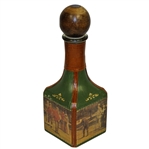 Vintage Fausto Conturi Italian Leather Wrapped Golf Themed Decanter with Stopper