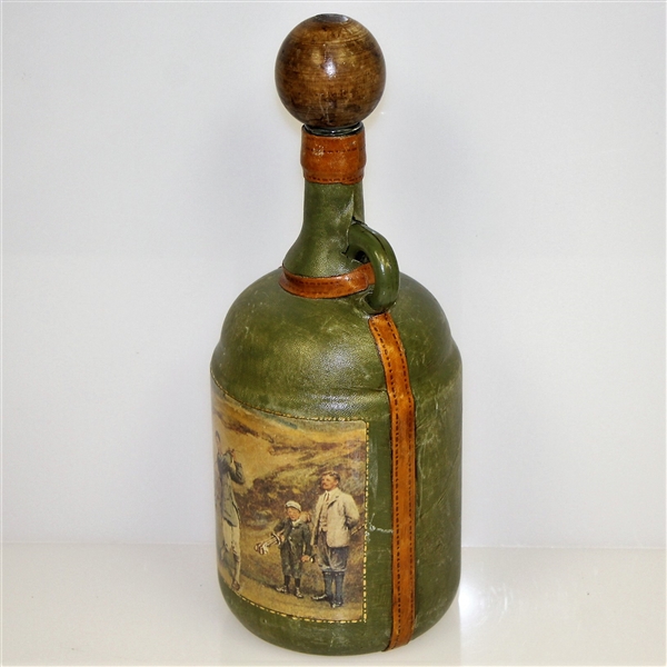 Vintage Fausto Conturi Italian Leather Wrapped Golf Themed Jug Decanter with Stopper