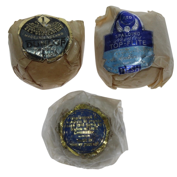 Blue Spot, Dunlop Maxfli Lattice, & Spalding Needled Top-Flite Original Wrapped Golf Balls