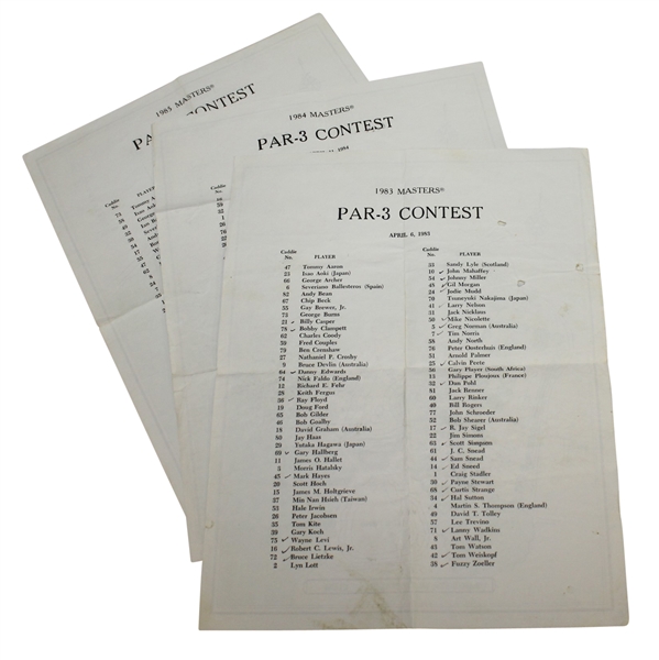 1983, 1984, & 1985 Masters Tournament Par-3 Contest Pairing Sheets - Roth Collection