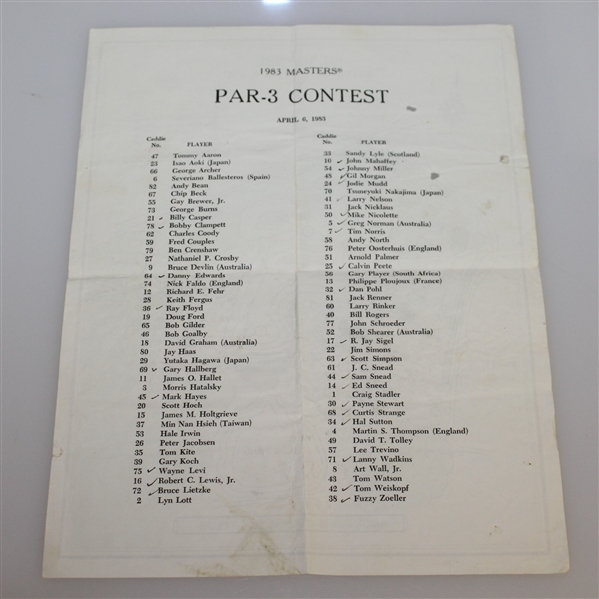 1983, 1984, & 1985 Masters Tournament Par-3 Contest Pairing Sheets - Roth Collection