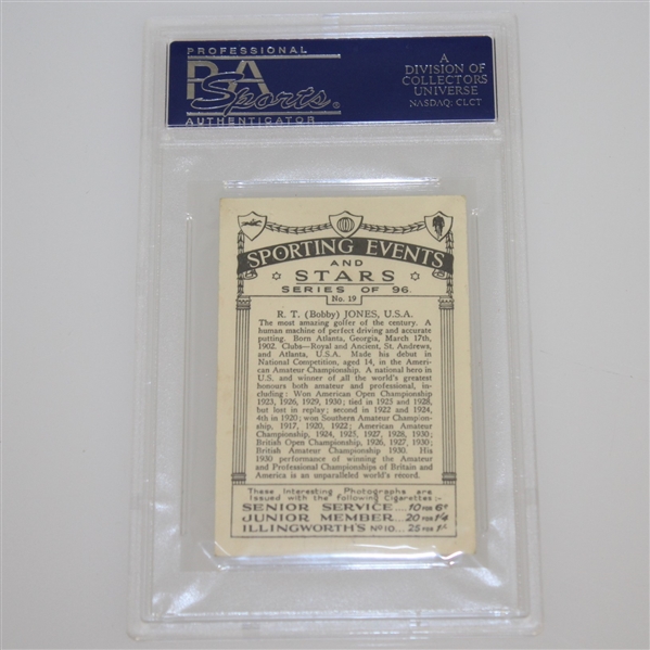 1935 R.T. (Bobby) Jones Sporting Events & Stars Cigarette Card #19 - J.A. Pattreuiouex PSA#14376131
