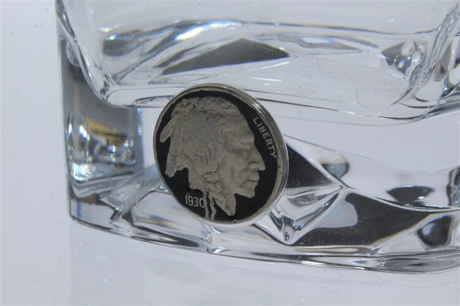 Bobby Jones Commemorative Crystal Double Old Fashioned Glass with 1930 Buffalo Nickel