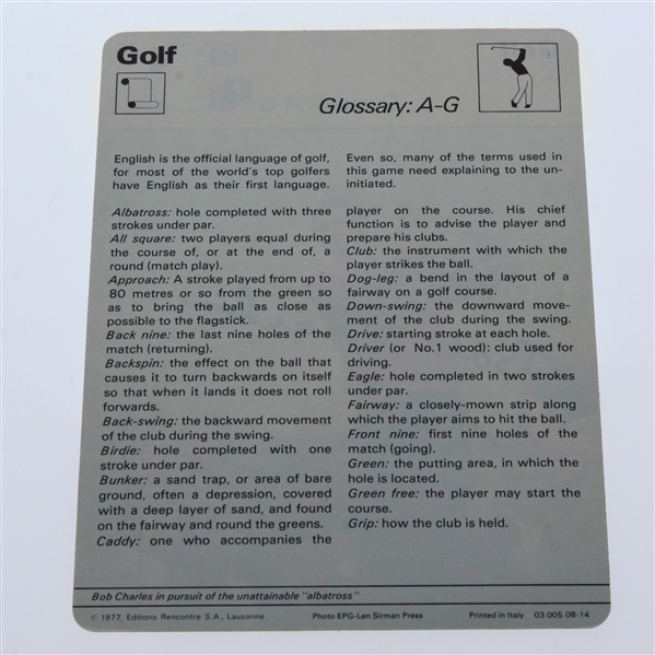 Bob Charles Signed 1977 Golf Glossary Page - 'Charles in Pursuit of unattainable albatross' JSA ALOA