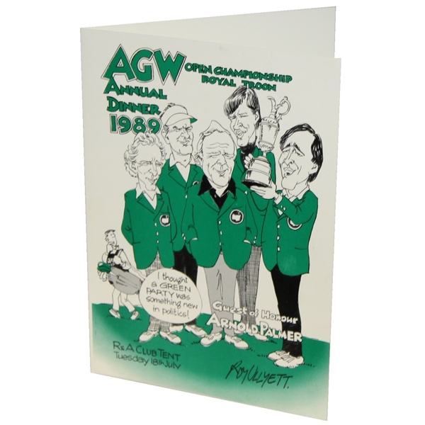 1989 AGW Annual Dinner Menu with Palmer as Guest of Honor & in Green Jacket - R&A