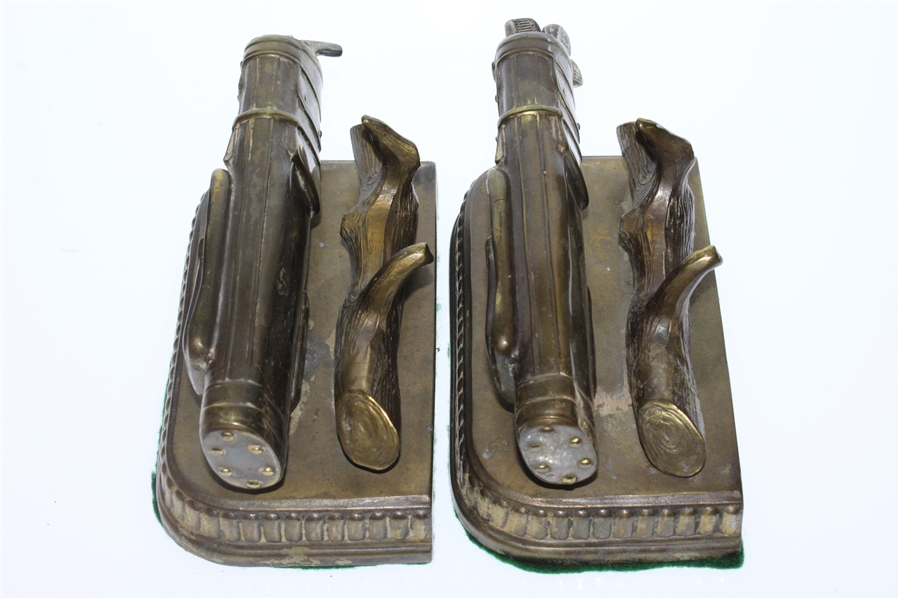 Pair of Classic Metal 'Golf Bags & Clubs' Bookends - Loose Metal Clubs
