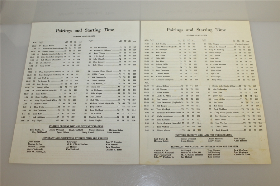 Fourteen Masters Final Round Pairing Sheets - Various Years - 1967-1989