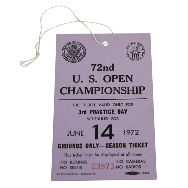 1972 US Open at Pebble Beach 3rd Practice Day Ticket #03973 - Jack Nicklaus Win