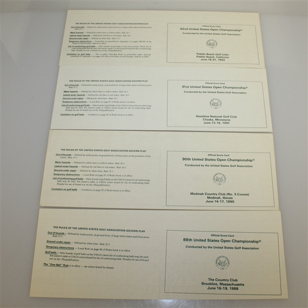 Ten US Open Championship Official Scorecards - Various Years - 1988-1998