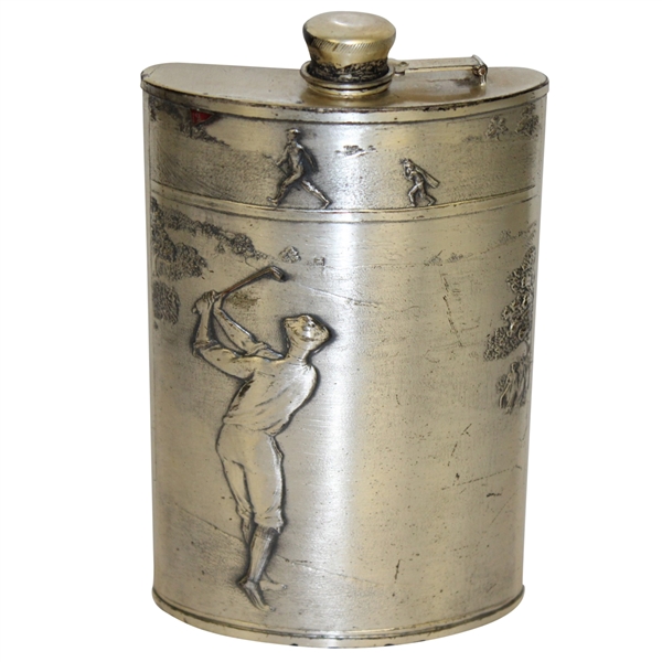 Circa 1920 Evans Nickel Silver Golf Flask - R. Wayne Perkins Collection