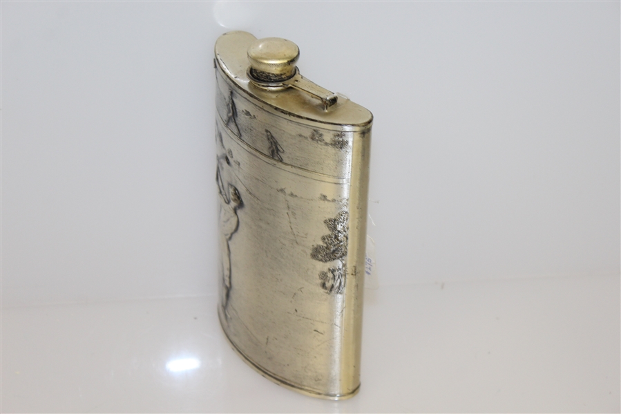 Circa 1920 Evans Nickel Silver Golf Flask - R. Wayne Perkins Collection
