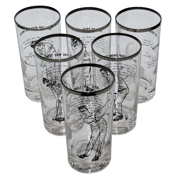 Complete Set of Six Tony Lema Golf Instructional Glasses - Unused
