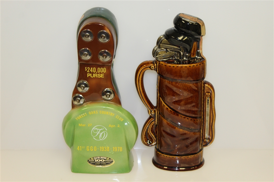 Five Golf Decanters - Bing Crosby, Sahara Inv., The Duffer, Ballantine's, & Greater Greensboro Open