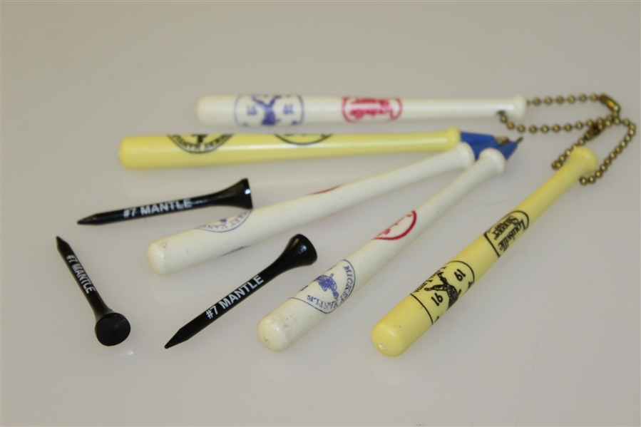 Mickey Mantle 1991 Loma Linda Bat Pens(3), Bat Key Chains(2), & #7 Mantle Yankees Tees(3)