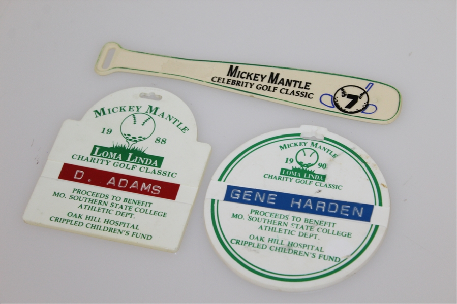 Mickey Mantle Loma Linda(2), Mantle Invitational, & Shangri-La Bag Tags Plus Memorial Card