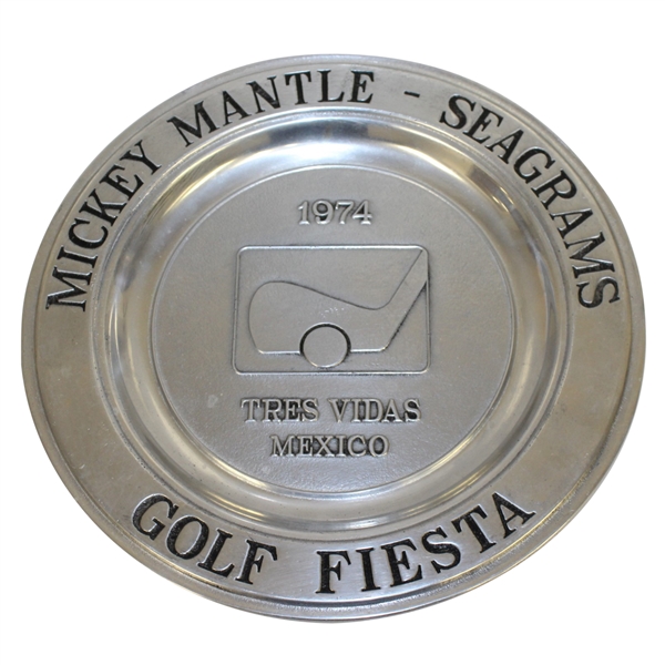 1974 Mickey Mantle - Seagrams Golf Fiesta Pewter Plate - Tres Vidas Mexico