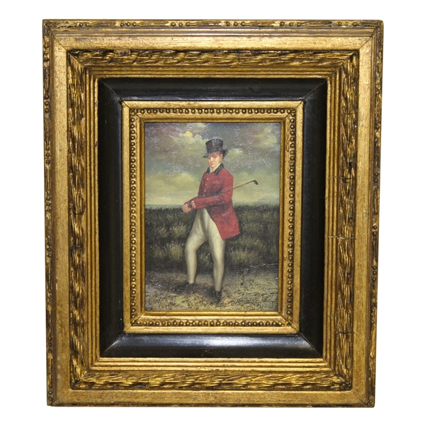 Classic Oil on Canvas Golfer Red Jacket Print - Deluxe Framed