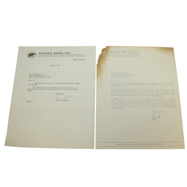 Arnold Palmer & Jack Nicklaus Signed Letters to Al Kelley JSA ALOA