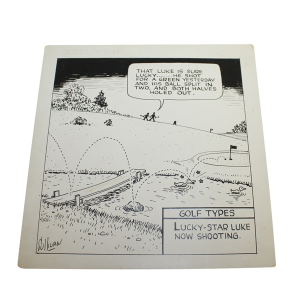 Original Pen and Ink Cartoon by Sullivan - 'Golf Types: Lucky-Star Luke Now Shooting'