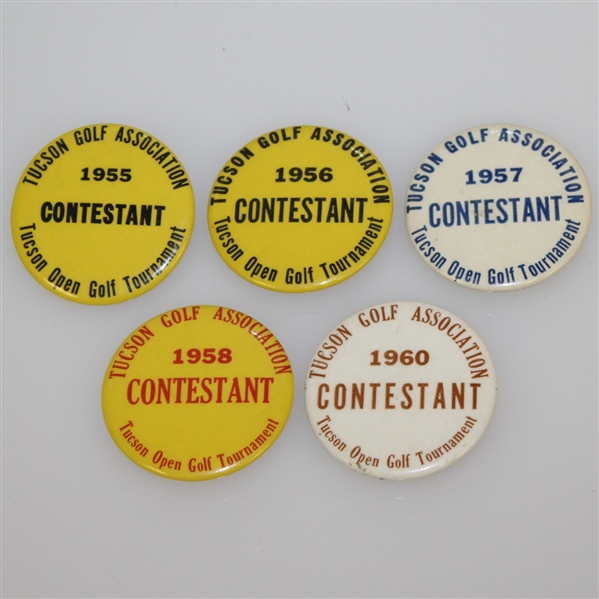1955, 1956, 1957, 1958, & 1960 Tucson Open Golf Tournament Contestant Badges - Various Winners