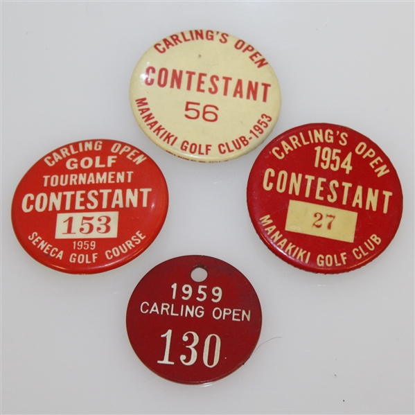 1953, 1954, 1959(x2) Carling Open Golf Tournament Contestant Badges