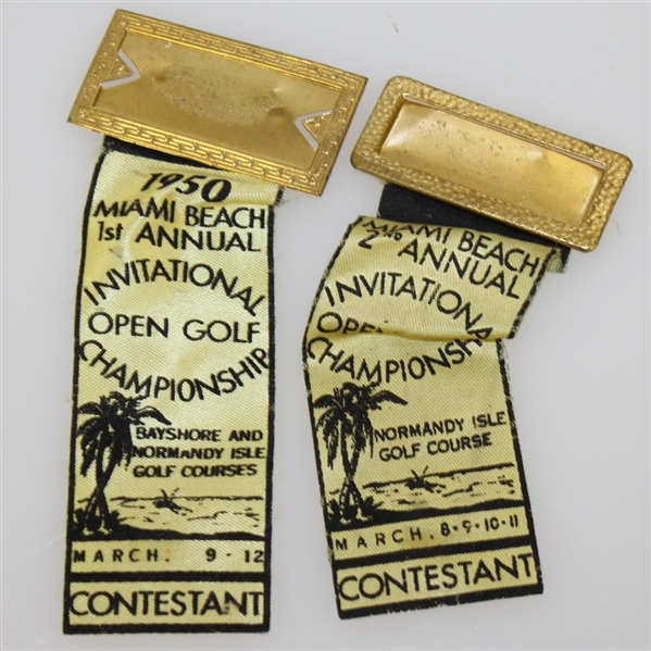 1950 & 1951 Miami Beach Open Golf Invitational Contestant Badges/Ribbons