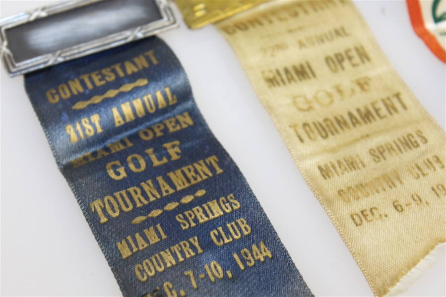 1944, 1945, 1948, & 1950 Miami Open Golf Tournament Contestant Badges/Ribbons