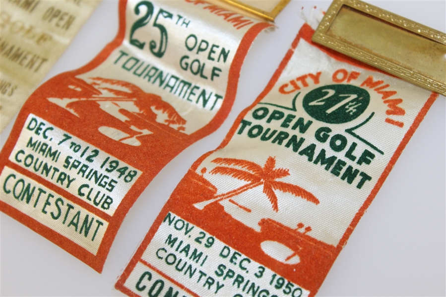1944, 1945, 1948, & 1950 Miami Open Golf Tournament Contestant Badges/Ribbons