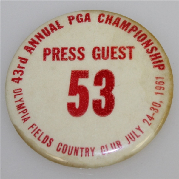 1961 PGA Championship at Olympia Fields CC Press Guest #53 Badge - Dow Finsterwald