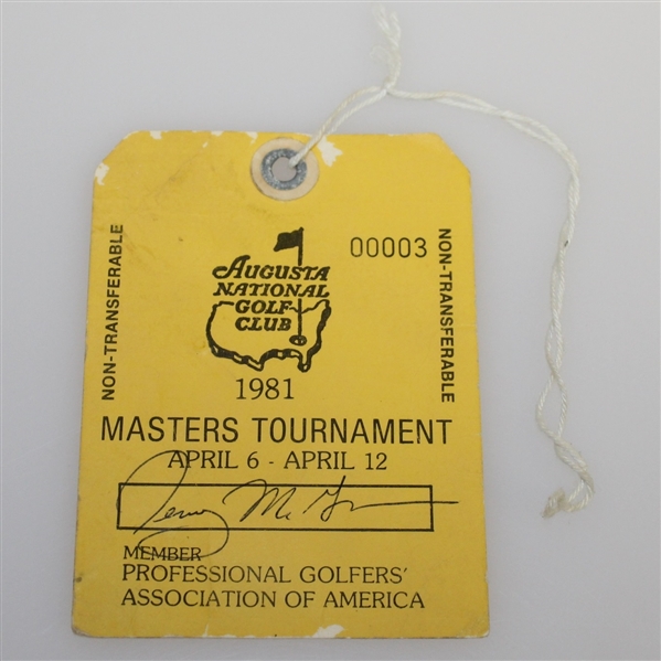 1981 Masters Tournament PGA Member Week Long Pass