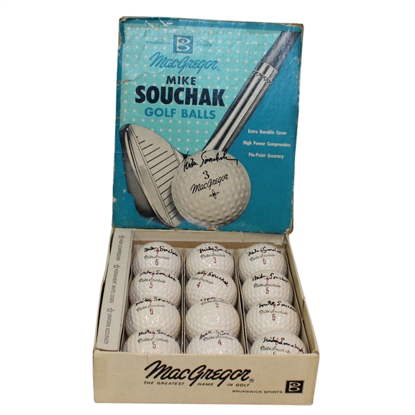 One Dozen Mike Souchak Signed Logo Golf Balls and Box JSA ALOA