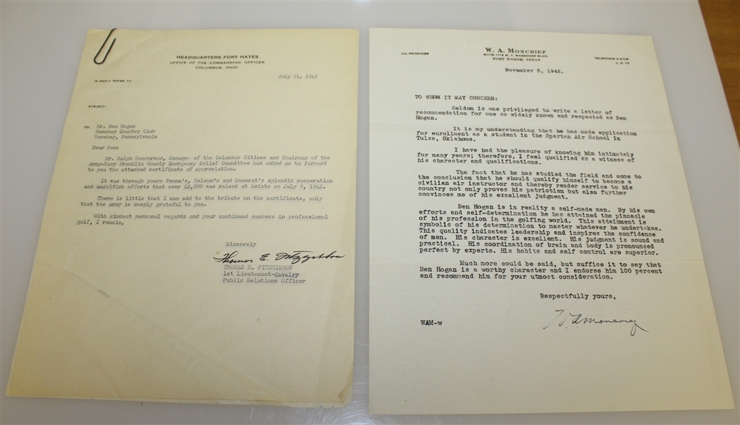 Four Letters of Recommendation for Ben Hogan