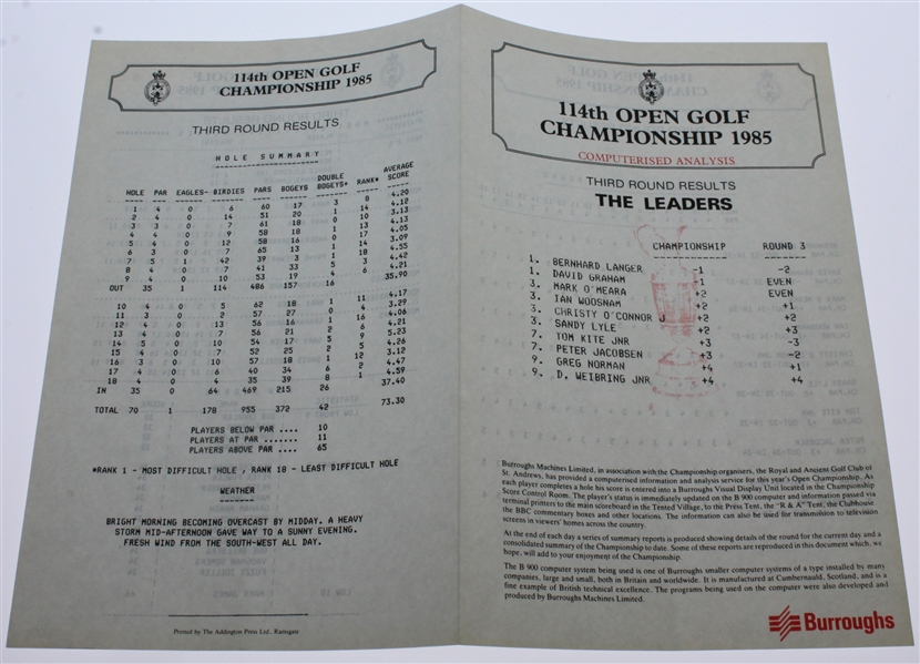 Sandy Lyle Signed 1985 Open Championship at Royal St. George's Program JSA ALOA