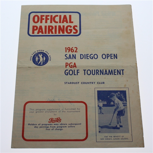 Tommy Jacobs Signed 1962 San Diego PGA Open at Stardust CC Program JSA ALOA