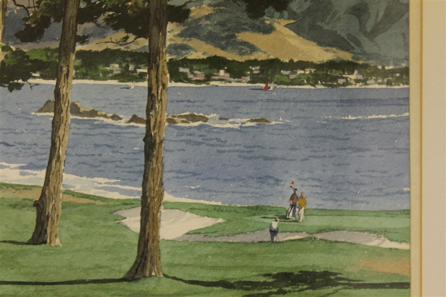 Pebble Beach Scene - 18th Green Original Watercolor by James March Phillips - Framed